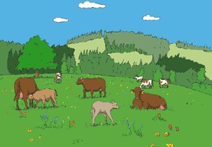 Krave na zelenih poljih